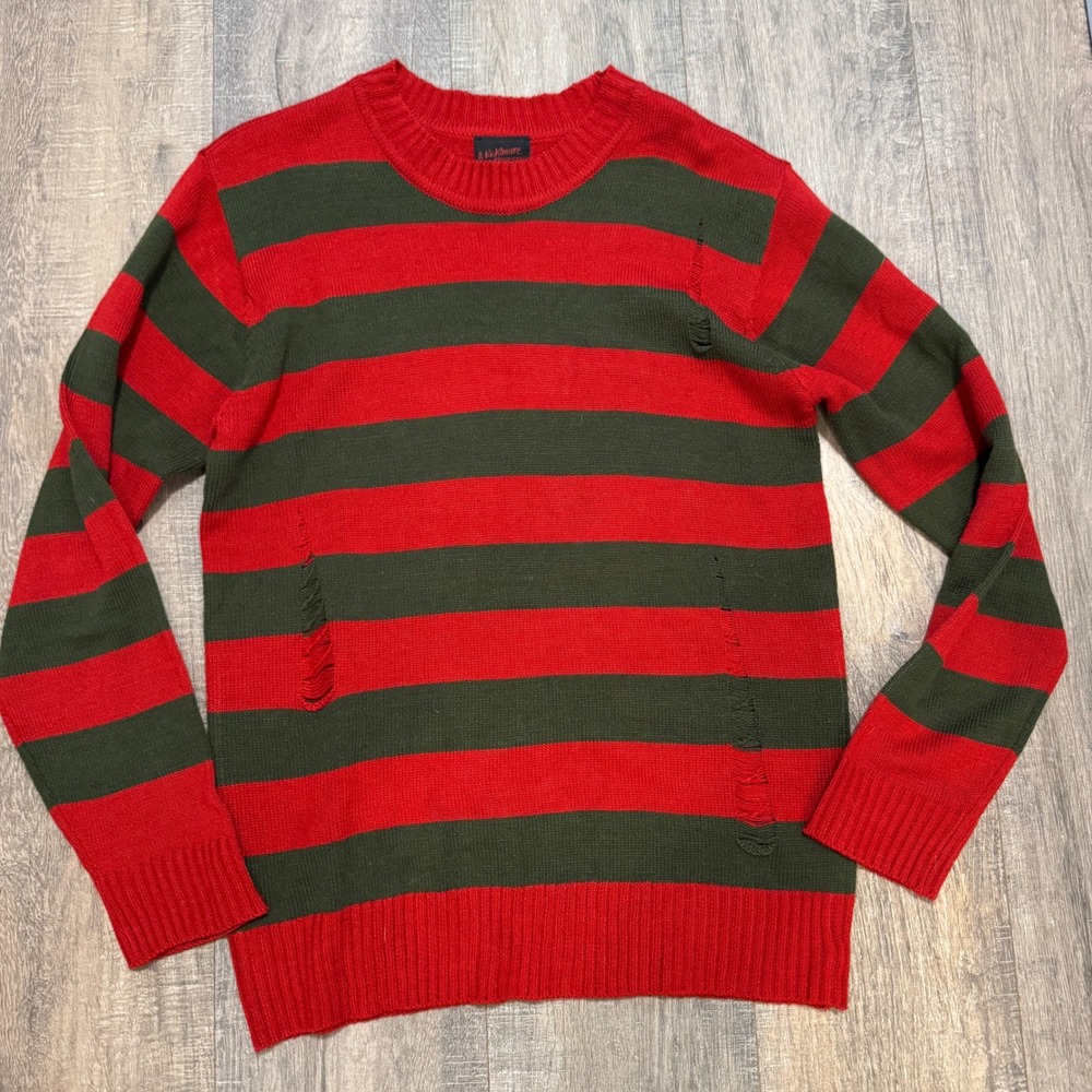 A Nightmare on Elm Street Freddy Krueger Striped Distressed Sweater Red Green SM